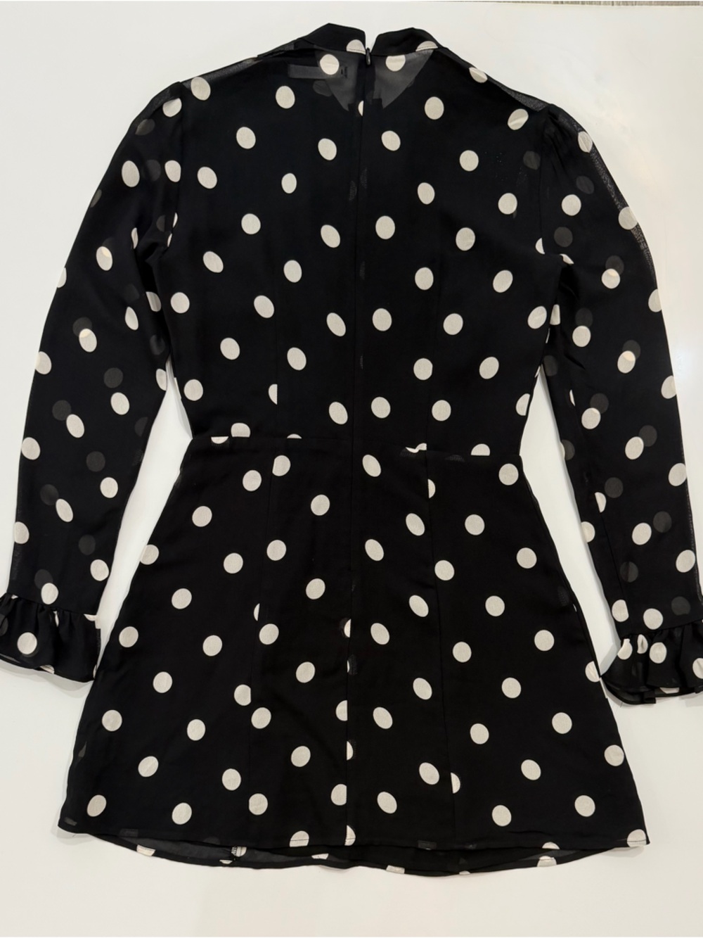 Reformation Fox Polka Dot Mini Dress Black White Tie Neck Size 4 EUC - Picture 4 of 9